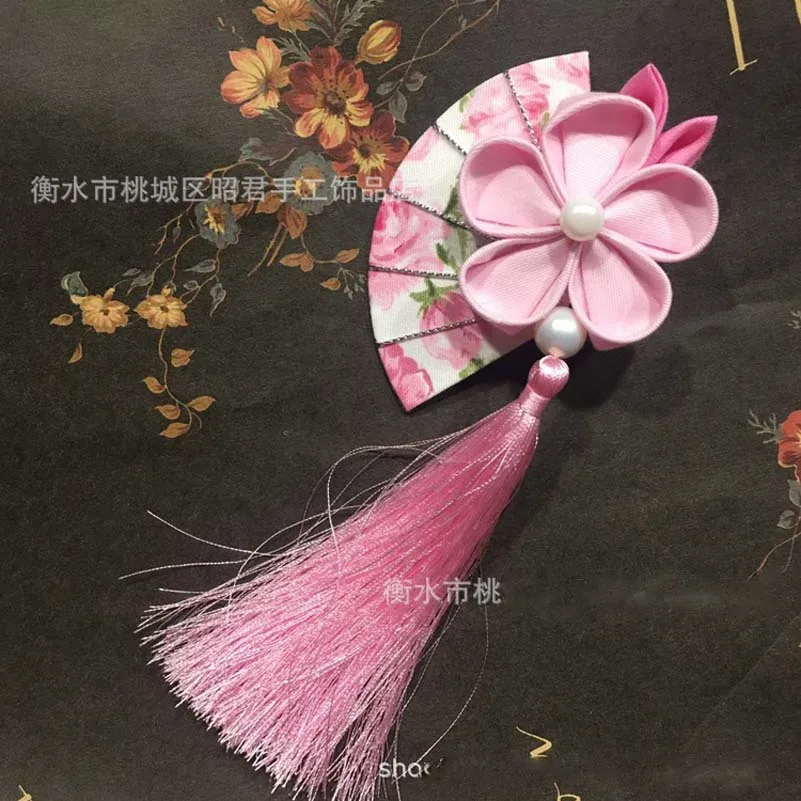 Мульти Стиль Девушки цветок веер заколки для волос Китайский традиционный головной убор ручной работы женские ювелирные изделия подарок китайский стиль кисточка для волос - Цвет: Розовый
