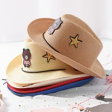 Высокое качество Солнцезащитная соломенная шляпа материал для детей пляж мультфильм Медведи с милыми узорами для мальчиков и девочек Спорт 603