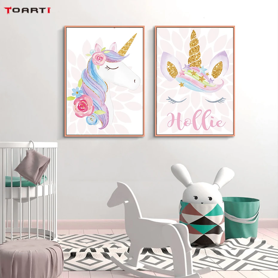 Cartoon Animal Prints Posters Colorful Unicorn Canvas Painting On The Wall Flowers Art Pictures For Kids Nursery Home Decoration (3)
