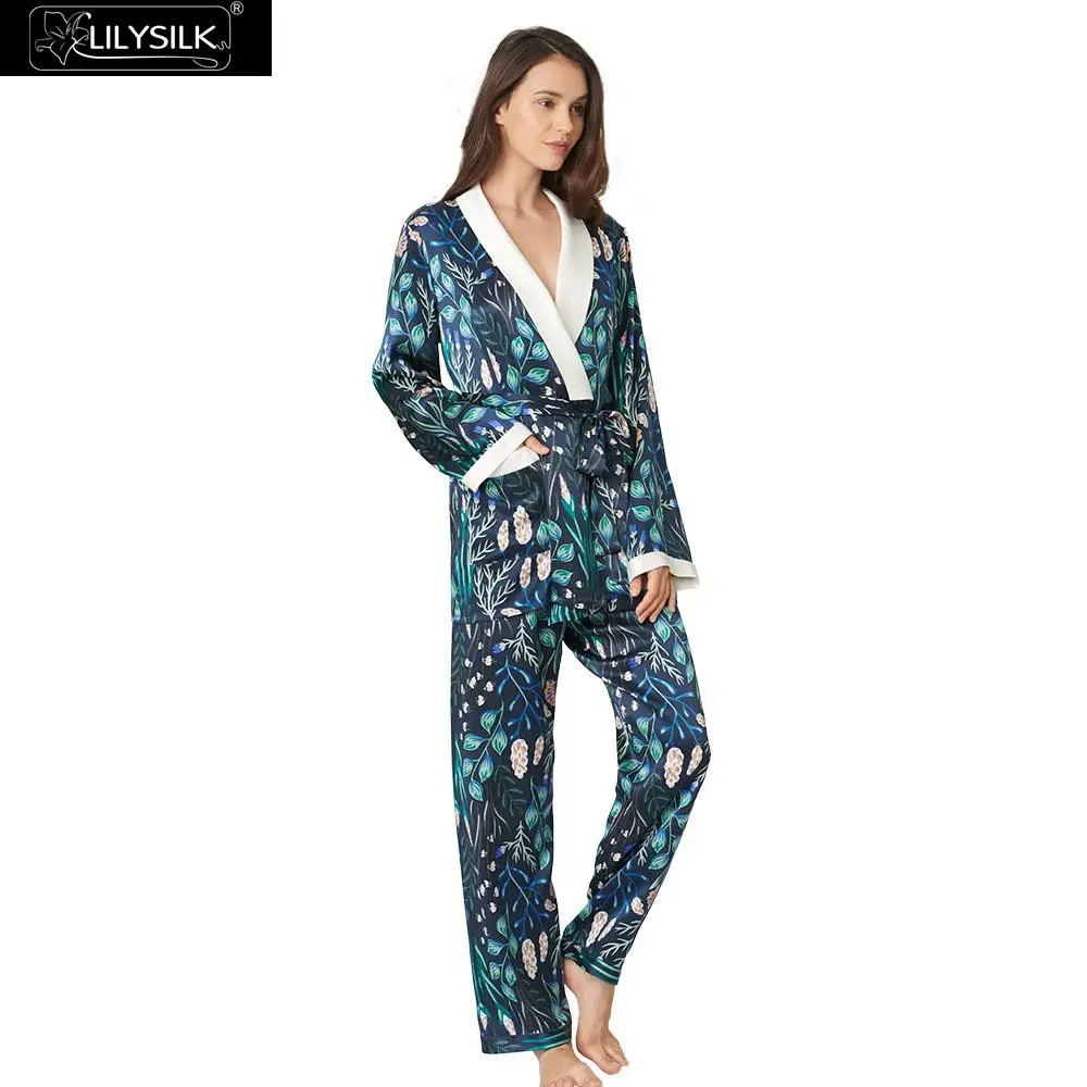 Lilysilk Pajamas Set Pijama Silk Sleepwear Women Plant Printed Silk