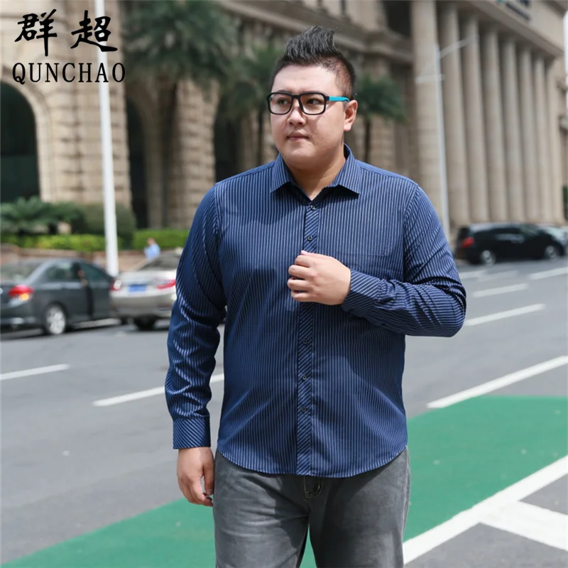 

Fat Guy Plus-size 5XL 6XL 7XL 8XL Dark Navy Blue Twill Formal Long Sleeve Men Shirt Garment For the Elderly Loose 120kg 130kg