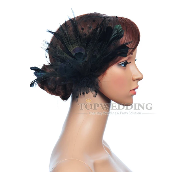 Vintage Black Wedding Hair Flower Bridal Feather Fascinator