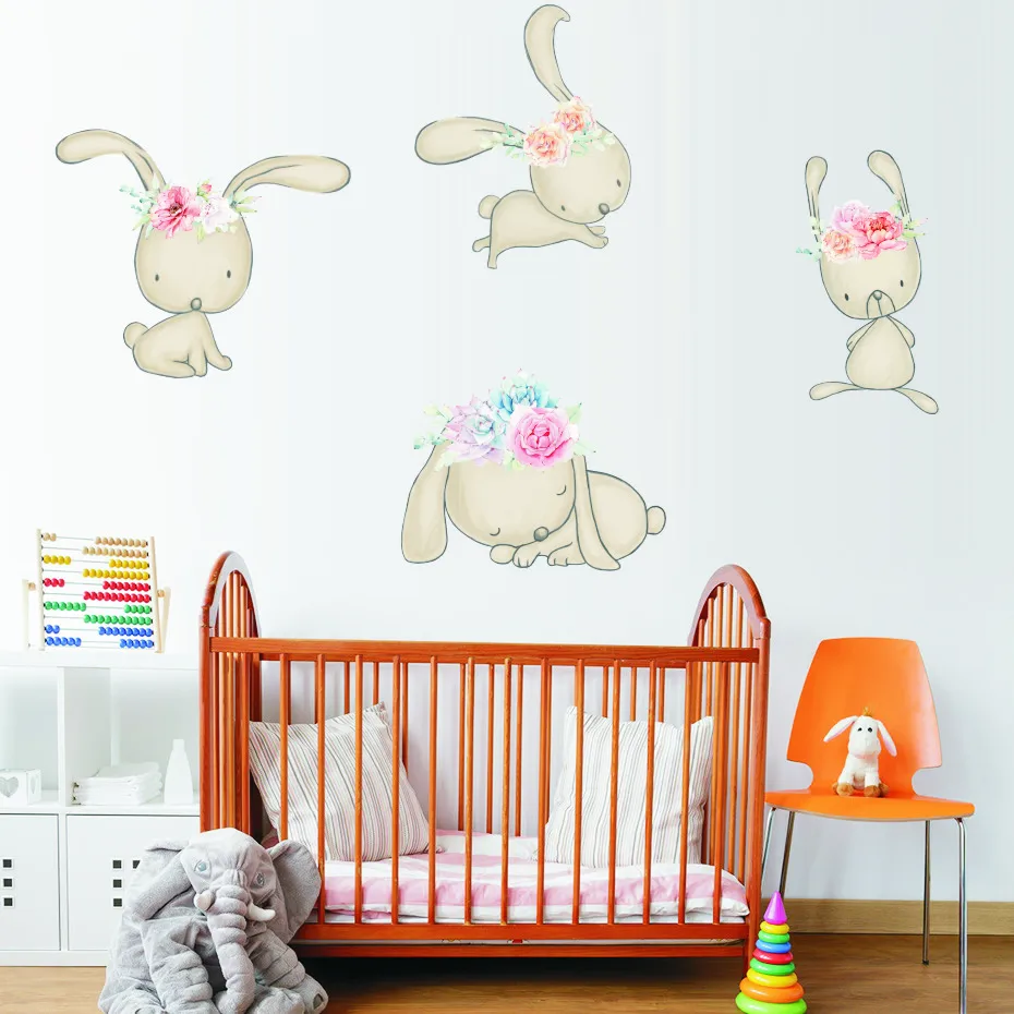 

Cute Elegant Little Rabbit Wear Wreath Wall Decal Children's Kids Art Vinyls Stickers Living Room Bedroom Home Decoration Mural