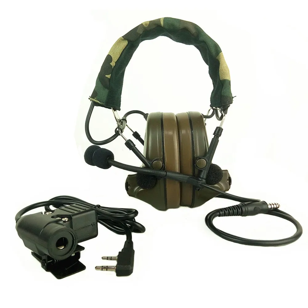Z Tactical Headset Headphone With U94 PTT Kenwood 2 Way Pin Comtac II Noise Reduction Headset Walkie Talkie Dual PTT Olive Drab  (4)