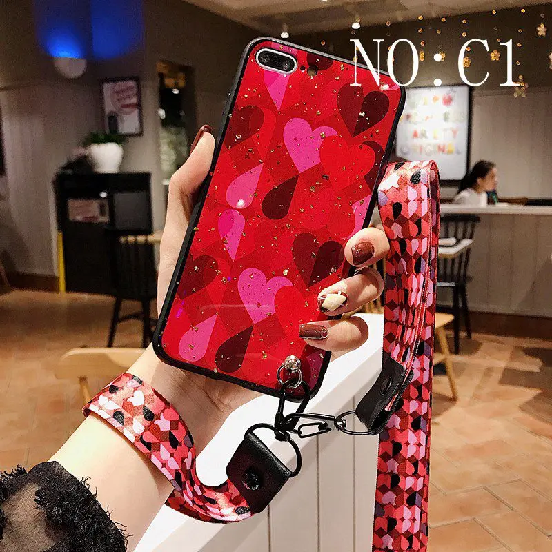 С ремешок на запястье+ чехол для телефона со шнуром для Huawei Honor V10 V20 V9 7C 7X 8X 8 10 Lite Play наслаждаться 8 9 плюс 8E 9i крышка Цвет искусства - Цвет: C1
