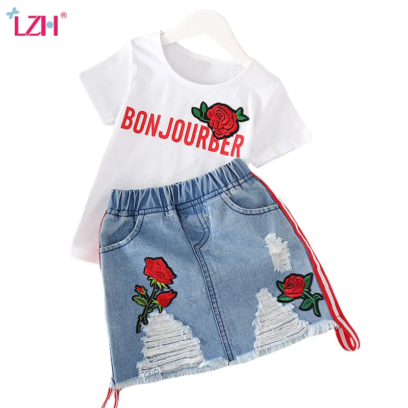 طفل الفتيات مجموعة ملابس 2019 الصيف الفتيات الملابس تي شيرت + التنانير الزي الاطفال ملابس للبنات الرياضة دعوى الأطفال الملابس