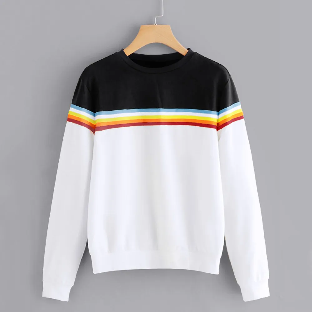 

Sweatshirt Women Solid Color Back Ribbon Ribbon Rainbow Long Sleeve Sweatshirt women clothing 2019 harajuku korean style women
