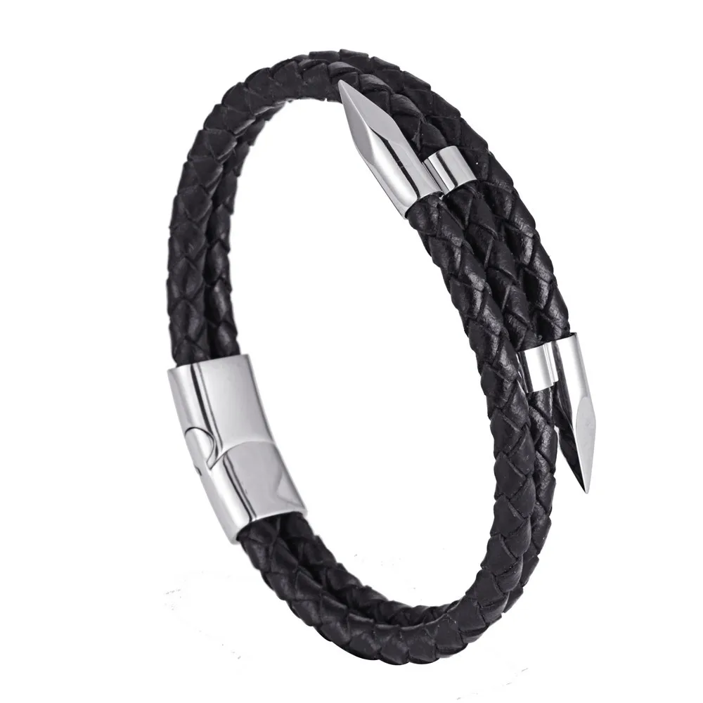 

Bracelets Men Brackelts Bangles Pulseiras 6mm Weave Genuine Leather Nail Bracelet Charm Love Cuff bracelet Masculina 2018 Gift