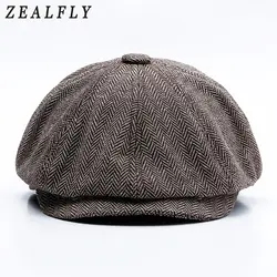 Классическая винтажная мужская шляпа с узором в елочку, остроконечные блиндеры, восьмиугольная кепка, женская модная Повседневная Плоский