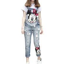 Женские джинсовые комбинезоны, новинка года, весенне-осенние джинсовые штаны с дырками для студентов, женские комбинезоны с блестками и рисунком