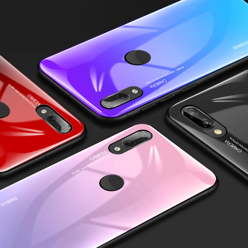 

Case For Huawei P30 Pro P20 lite light P10 plus mate 20 x 20x P Smart Gradient Protective Tempered Glass Back Cover Shell Bumper