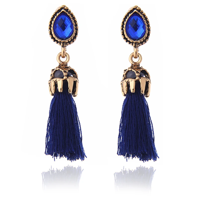 Buy E0234 Fashion Jewelry Blue Crystal Long Tassel Drop Earrings For Women