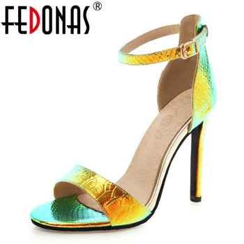 

FEDONAS Women Summer Super High Cover Heels Mixed Colors Sandals 2020 New Fashion Party Prom Night Club Shoes Woman Buckle Shoes