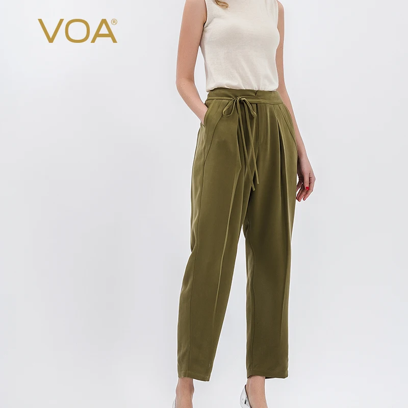 Штаны VOA ArmyGreen легкие шелковые штаны с ремнем на ноги для отдыха простой стиль