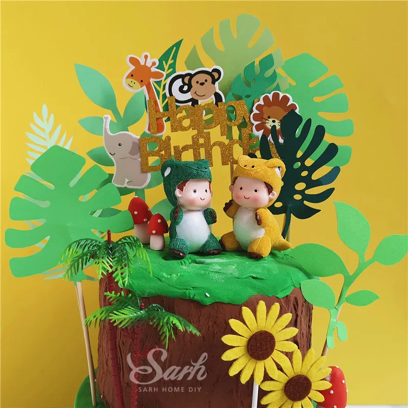 Ins динозавр украшения для детей детские на день рождения растения World Cake Topper феи