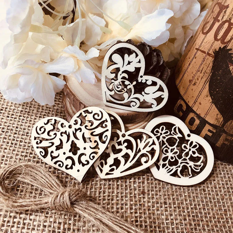 wood hollowed flower heart wedding tag (1)