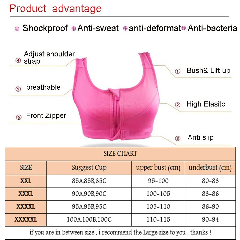 SEXYWG Plus Szie Top Women Zipper Sports Bra Underwear Shockproof Push Up Gym Fitness Athletic Running Yoga Bh Sport Bra Top 5XL (14)