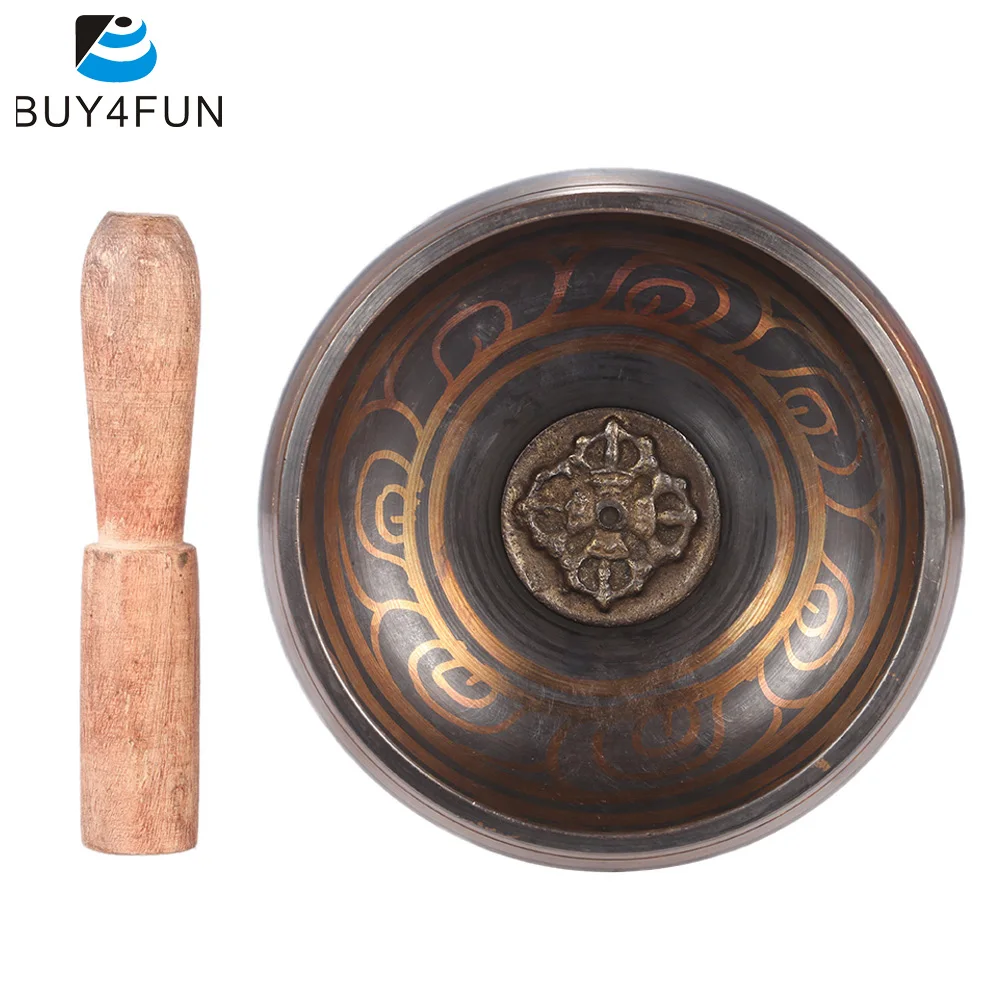 

Exquisite Metal Singing Bowl 4.5 inch Handmade Tibetan Bell with Striker for Buddhism Buddhist Meditation Healing Relaxation