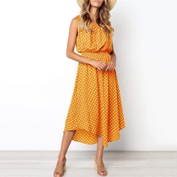 Women Dress Polka Dot Print Sleeveless O Neck Casual Long Beach Dress Fashion Summer Holiday Party Maxi Dress robe femme D30 Women Dress Polka Dot Print Sleeveless O Neck Casual Long Beach Dress Fashion Summer Holiday Party Maxi Dress robe femme D30
