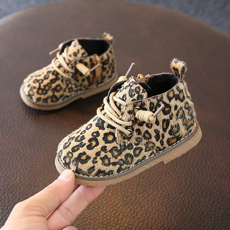 

2019 Winter New Children's Cotton Boots Fashion Leopard Zip Toddler Shoes Soft Bottom Warm Baby Cotton Shoes 15-19