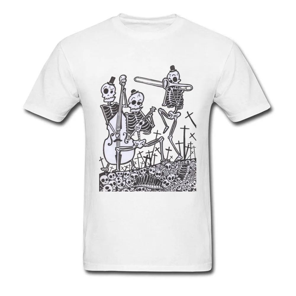 Skeleton Jazz Band O Neck T Shirts Summer Autumn Tops Tees Short Sleeve Latest Cotton Fashionable Tops Tees Custom Men Skeleton Jazz Band white
