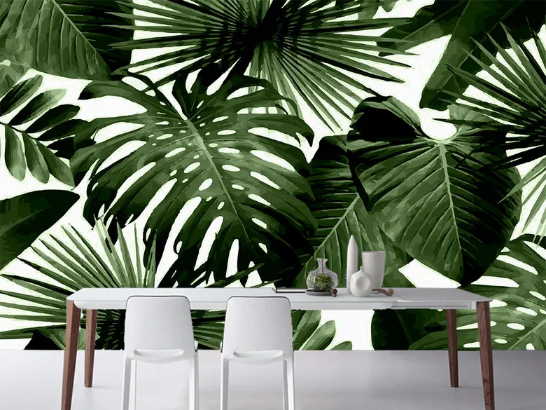 3D обои Пальмовые Листья фото обои ретро тропический лес пальмовые банановые листья настенная Фреска Кафе Отель фон фрески