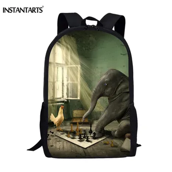 

INSTANTARTS Elephant Chess Cartoon Printing Kid School Bags 16 Inch Big Casual Students Bookbags Shoulder Bag Rucksack Mochila