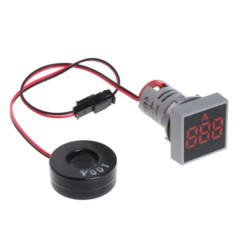 22MM 0-100A Digital Ammeter Current Meter Indicator Led Lamp Square Signal Light - Color: Red