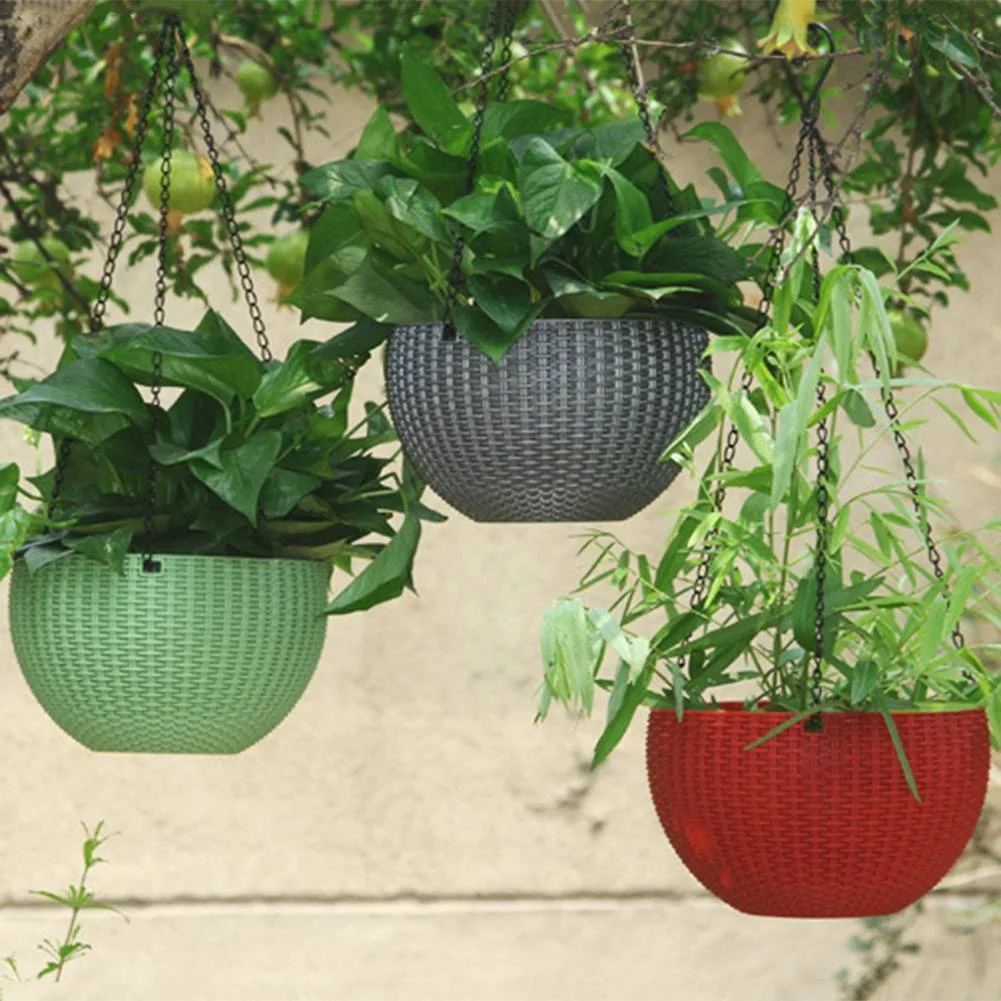 2 pcs Hanging Basket Round Plastic Flower Pot Hanging Balcony Garden ...