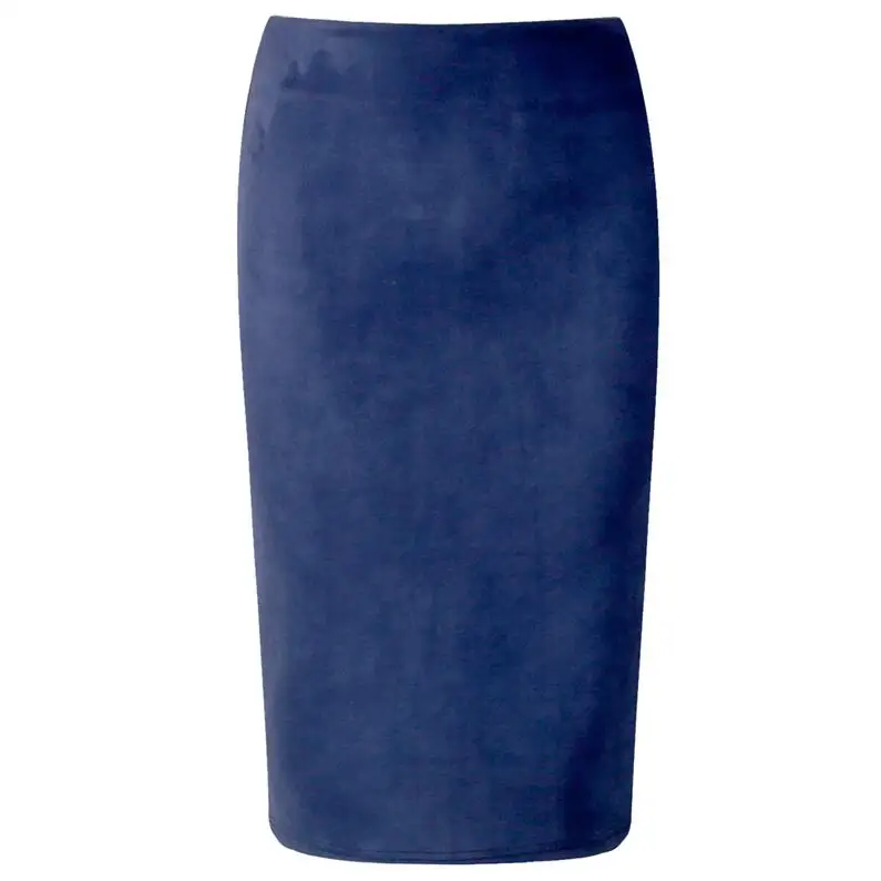 Neophil зимняя женская замшевая юбка-карандаш средней длины с высокой талией серого и розового цвета XXL, сексуальный стиль, растягивающаяся Женская юбка для офиса, Saia S1009 - Цвет: Navy Blue