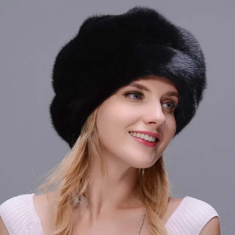 DENPAL меховая шапка Стиль плащ меховая шапка натуральным черный норки меховая шапка для женщин зимние теплые шапка Защита уха