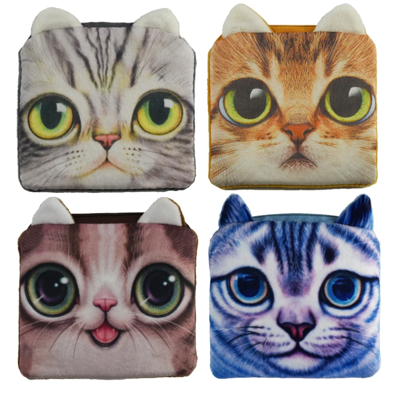  2016 Hot Sale Square Coin Purses Cute Cat Face Zipper Money Bag Children Plush Gift Women Coin Wallets 