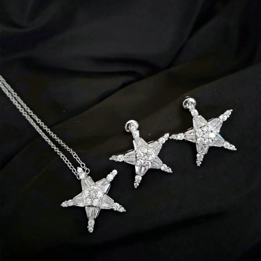 SINZRY классический дизайн AAA фианит micro settin gpentagram кулон, колье, серьги, ювелирные комплект подарок на год