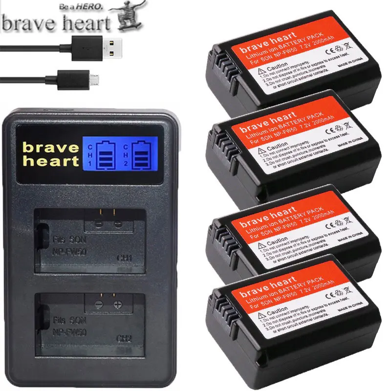 NP-FW50 USB двойное зарядное устройство+ 4x NP FW50 батареи для sony NEX-5 NEX-7 SLT-A55 A33 A55 A37 A3000 A5000 A5100 A6000 A6300 A7000 - Цвет: charger and 4battery