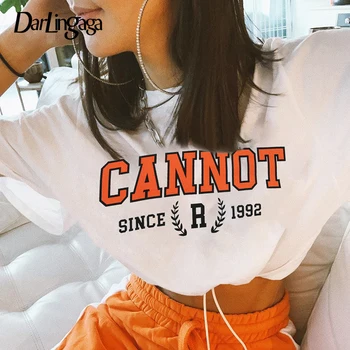 

Darlingaga Casual Loose White Tshirt Letter Print Crop Top Short Sleeve Drawstring Cropped T-shirts Summer Woman 2020 Cotton Tee