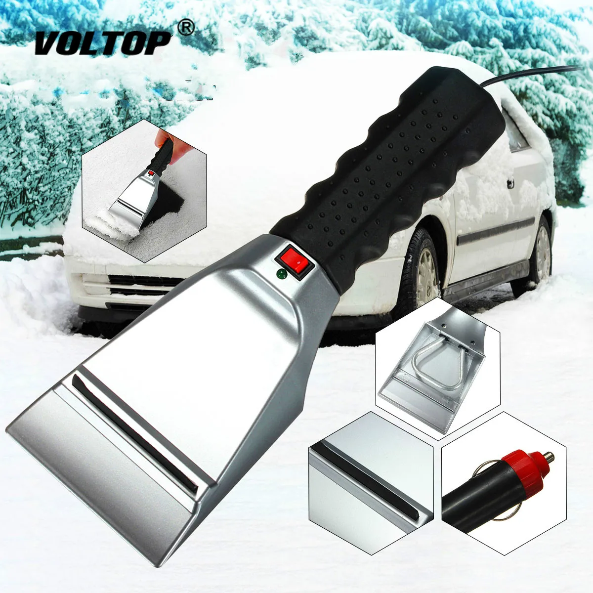 12V Electric Heated Car Ice Scraper Automobiles Cigarette Lighter Snow Removal Shovel Windshield Glass Defrost Clean Window Tool