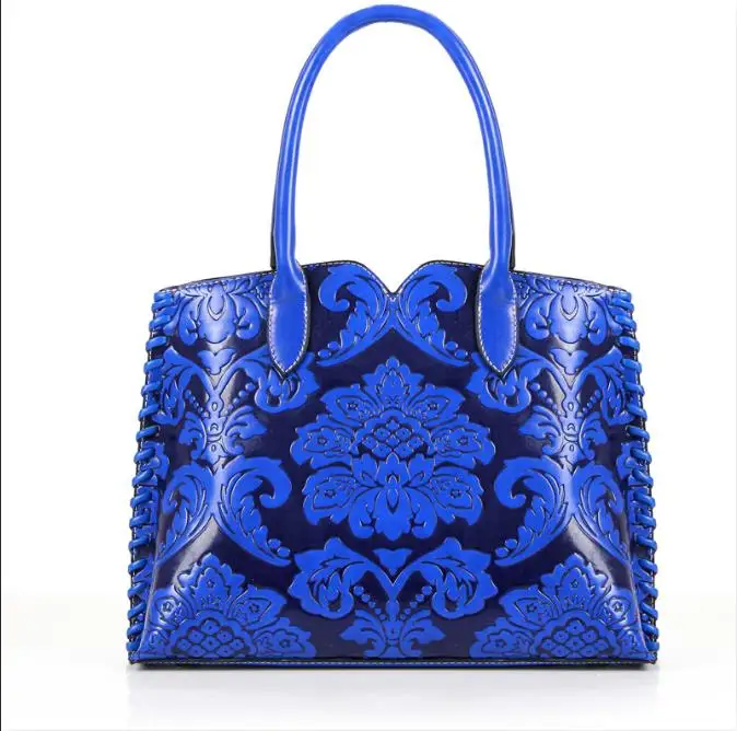 Брендовые роскошные женские кожаные сумки, высокое качество, сумки через плечо, женские тисненые повседневные сумки, женские винтажные сумки с верхней ручкой - Цвет: Синий