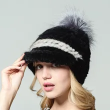 Женские зимние меховые шапки из норки натуральный вязаный мех Mujer меховые русские с помпоном женские шапочки Женские шапки из вязаной шапки