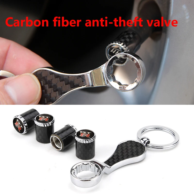 

Car tire valve cap anti-theft wrench personality carbon fiber tire decorative valve cover valve core cap universal type
