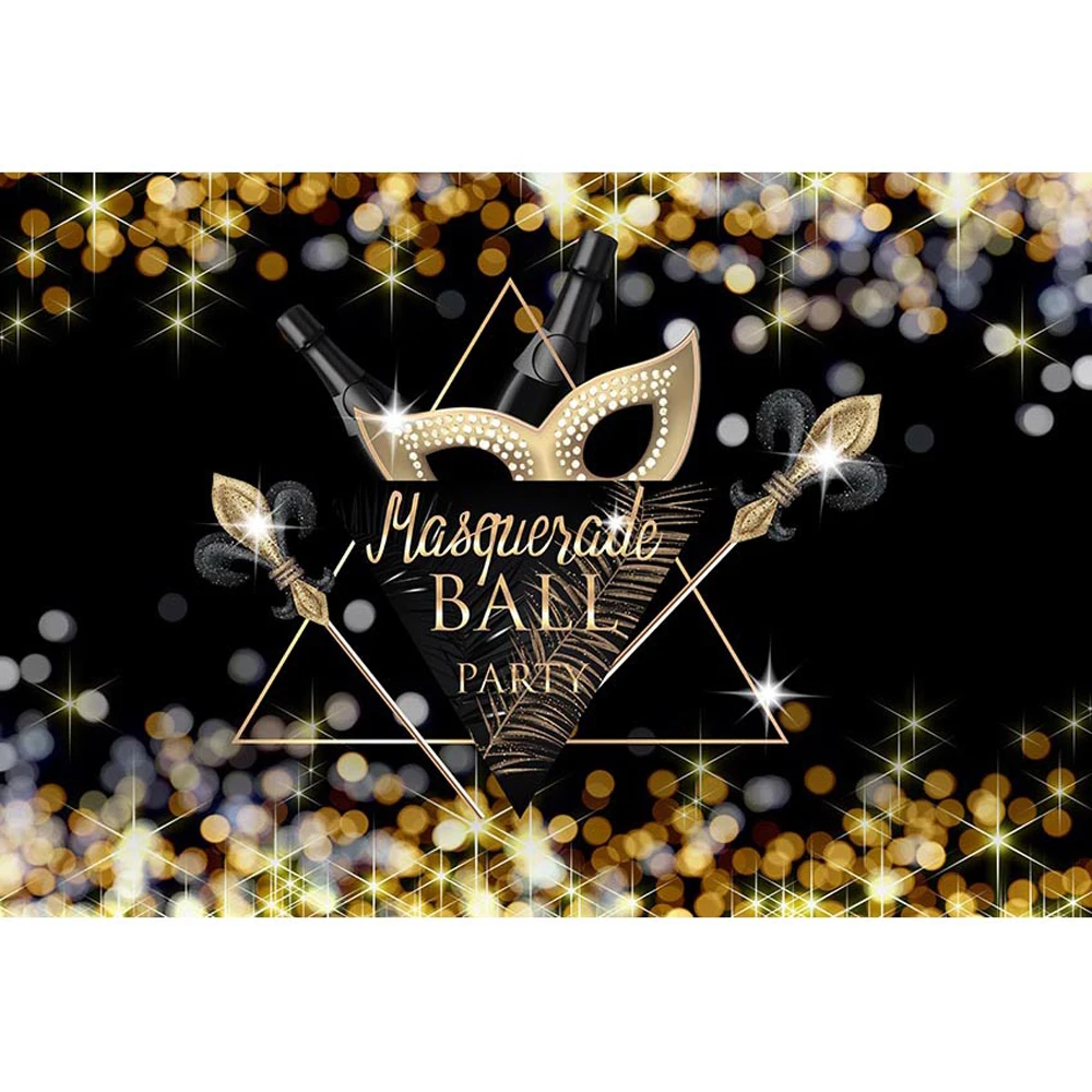 Masquerade Party Photo Booth Backdrop Black Printed Bokeh Gold White Polka Dots Night Ball Event Banner Photography Backgrounds |