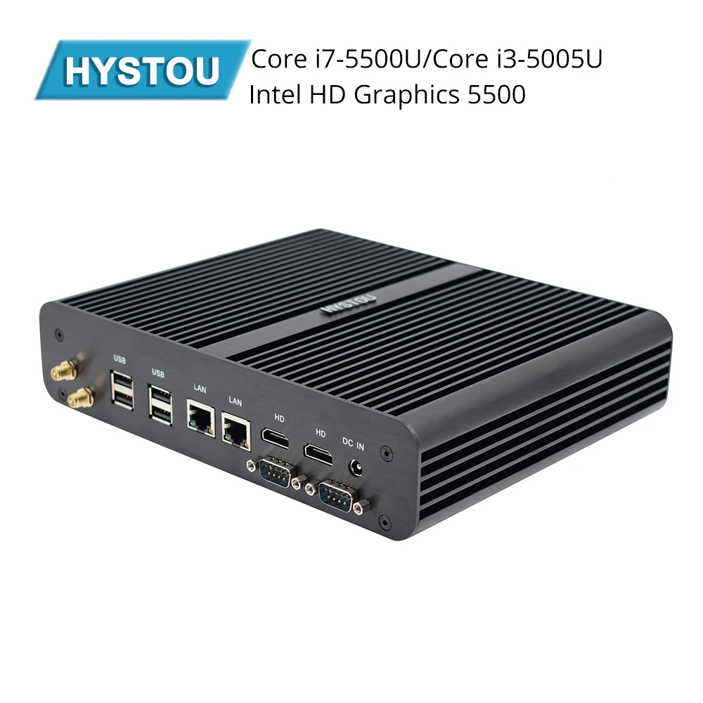 Безвентиляторный мини ПК i7 5500U i3 5005U промышленный компьютер 24 часа работы 2 COM HDMI двойной дисплей 300 м Wi Fi 4 к HD HTPC