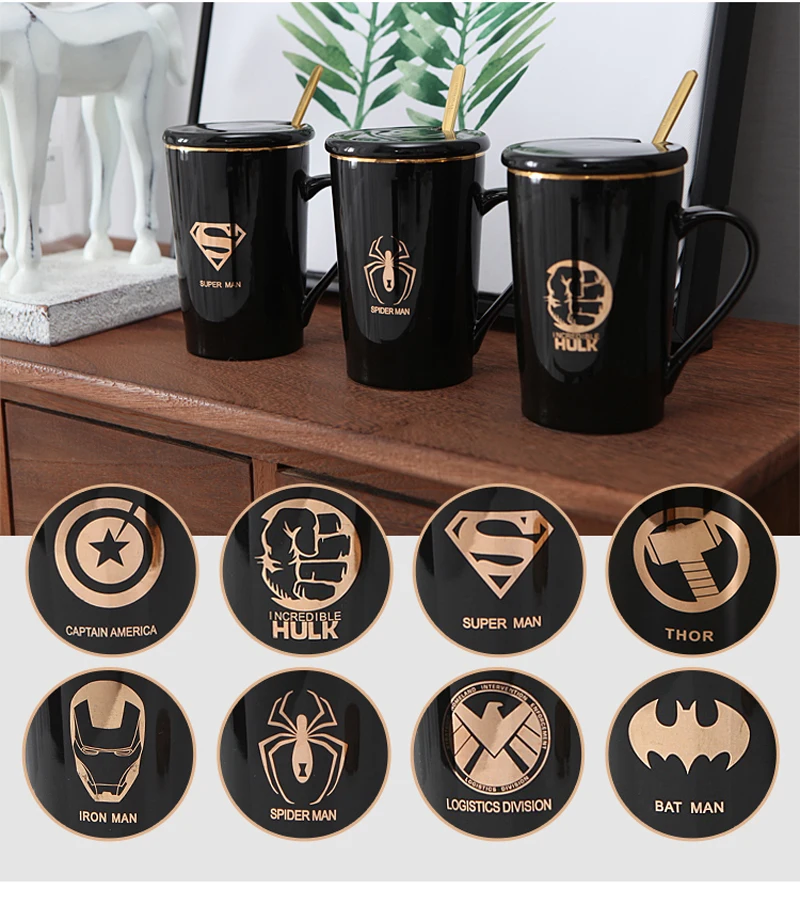 Креативные Мстители 360 мл керамическая кофейная кружка, кружка для чая с крышкой Ложка супергерой Marvel фарфоровая чашка с подарочной коробкой