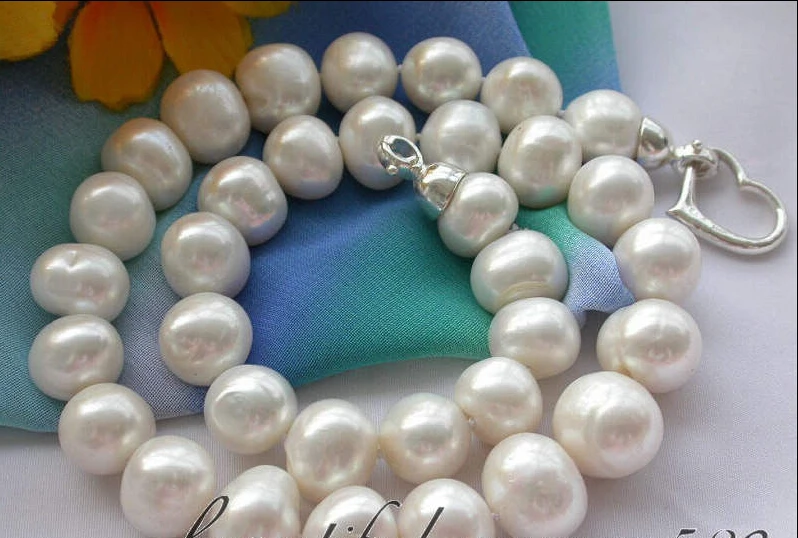 

FREE SHIPPING ******* z3379 REAL Big 17" 13MM white round freshwater pearl necklace