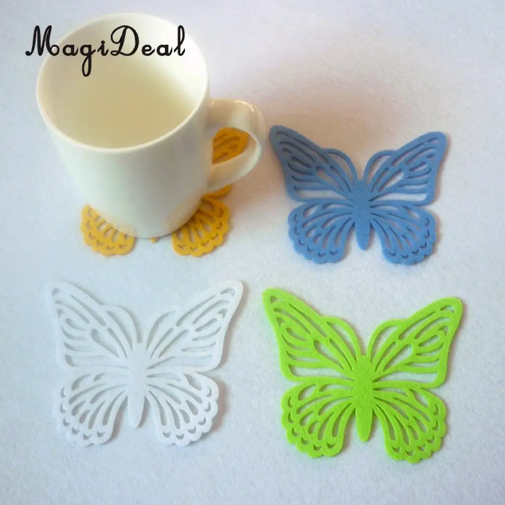 4 Pieces Multicolor Wedding Easter Butterfly Coasters Coffee Tea Cup Mug Mat Kitchen Table Decoration 12 x 10 cm