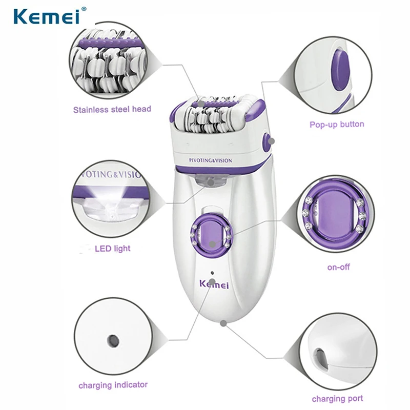 

Kemei 2 in 1 Women Epilator Profession Electric Shave Knife Lady's Bikini Trimmer Rechargeable Shaving Female Care 2668 EU plug