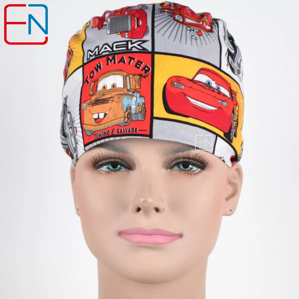 Новый хлопковая мочалка Шапки Маска для женщин больницы медицинские шапочки мультфильм печати Tieback Регулируемый хлопок хирургические