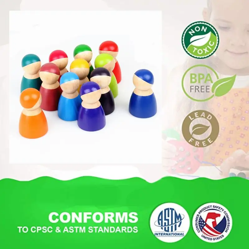 

Montessori Set Of 12 Rainbow Friends Peg Dolls Wooden Pretend Play People Figures Baby Toy Environmental Safety Paint