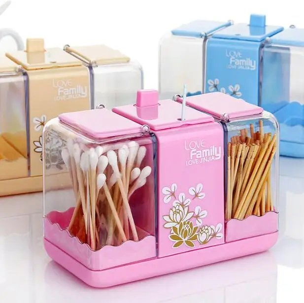 

Dual-use Toothpick Box Double Slider Storagebox For Cotton Automatic Toothpick Holder Portable Toothpick Cotton Swab Storage Box
