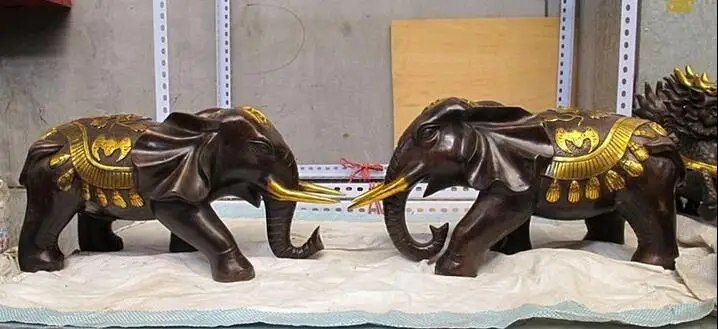 

Chinese Feng Shui Bronze Gilt Attract Wealth bat Lucky lotus Elephant Pair