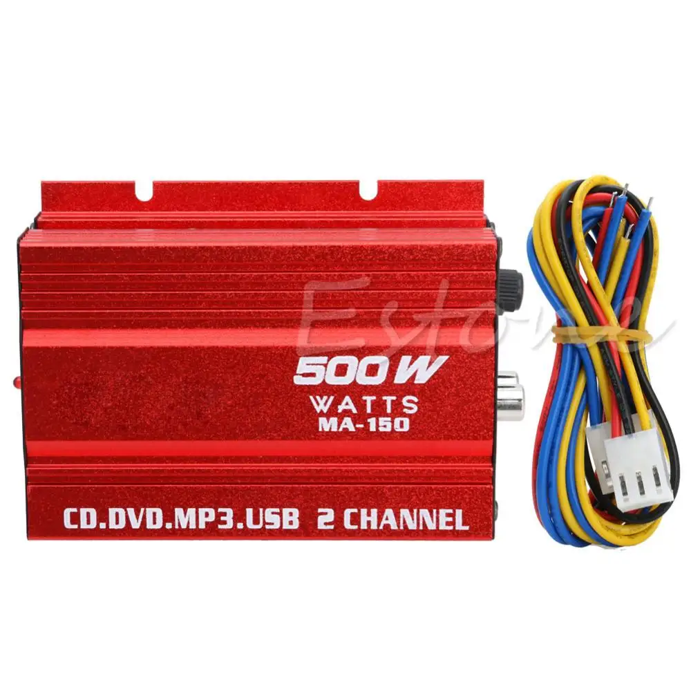 500W 12V 2CH HiFi Stereo Audio Power Amplifier Car MP3 Speaker Hot